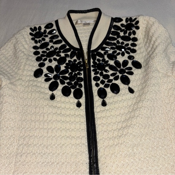 Boston Proper Women’s Bejeweled Long Line Wool Knit Sweater‎ cardigan Ivory SzM - Picture 5 of 16